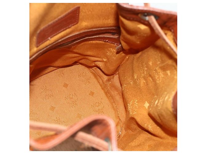 Sacchetto a coulisse MCM Vicetos Logogram Drawstring Bag in PVC e pelle marrone oro Auth ka4224A D'oro - vista 18
