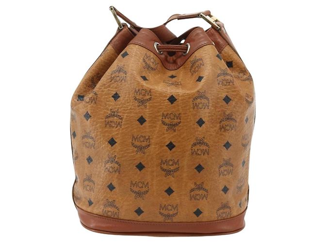 Sacchetto a coulisse MCM Vicetos Logogram Drawstring Bag in PVC e pelle marrone oro Auth ka4224A D'oro - vista 2
