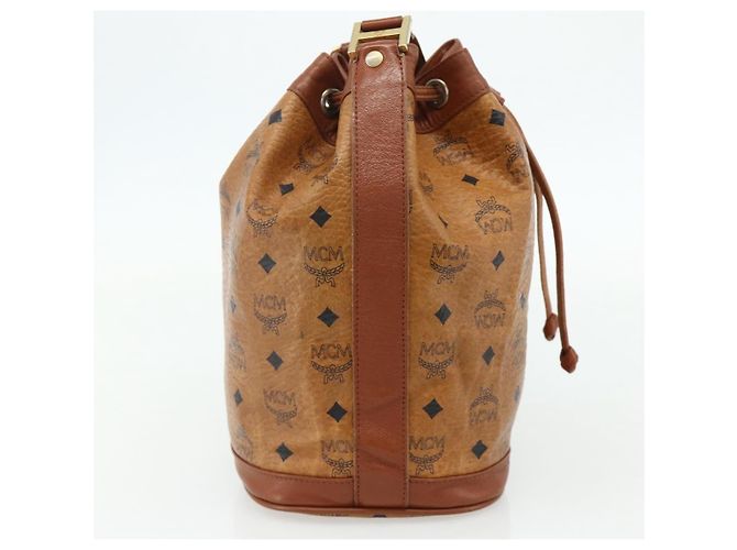 Sacchetto a coulisse MCM Vicetos Logogram Drawstring Bag in PVC e pelle marrone oro Auth ka4224A D'oro - vista 3
