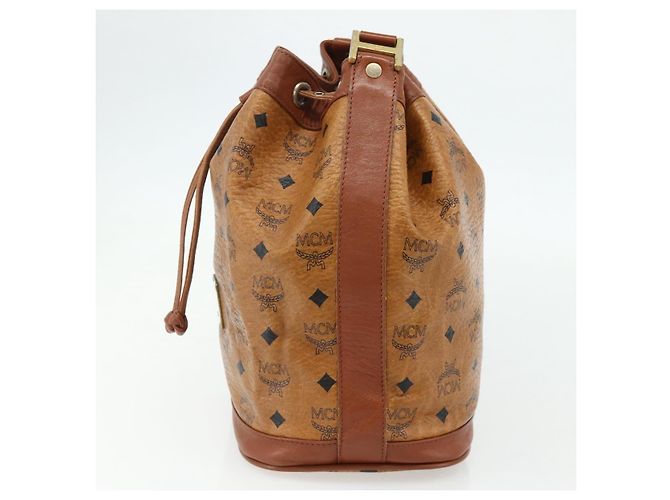 Sacchetto a coulisse MCM Vicetos Logogram Drawstring Bag in PVC e pelle marrone oro Auth ka4224A D'oro - vista 4