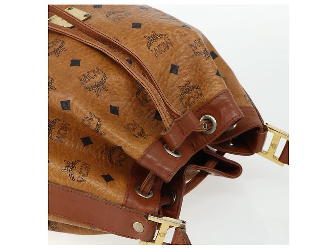 Sacchetto a coulisse MCM Vicetos Logogram Drawstring Bag in PVC e pelle marrone oro Auth ka4224A D'oro - vista 6