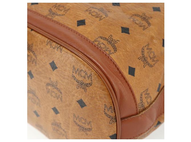 Sacchetto a coulisse MCM Vicetos Logogram Drawstring Bag in PVC e pelle marrone oro Auth ka4224A D'oro - vista 9