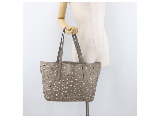 Borsa Tote Jimmy Choo in pelle grigia e oro Auth bs34549 Marrone D'oro - vista 22
