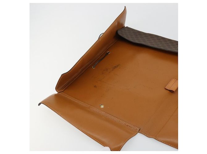 Céline Clutch CELINE Macadam Canvas PVC Pelle Marrone Oro Auth 177570 D'oro - vista 10