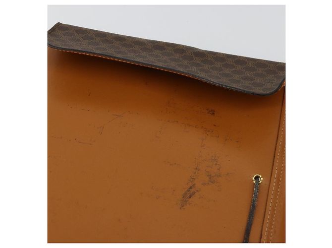 Céline Clutch CELINE Macadam Canvas PVC Pelle Marrone Oro Auth 177570 D'oro - vista 11