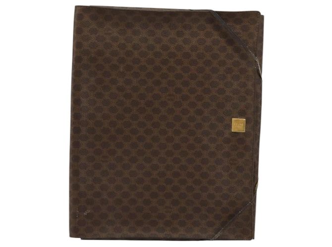 Céline Clutch CELINE Macadam Canvas PVC Pelle Marrone Oro Auth 177570 D'oro - vista 13