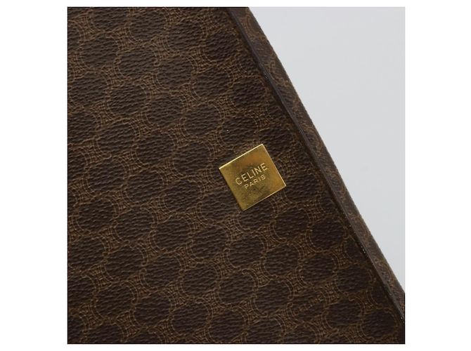 Céline Clutch CELINE Macadam Canvas PVC Pelle Marrone Oro Auth 177570 D'oro - vista 18