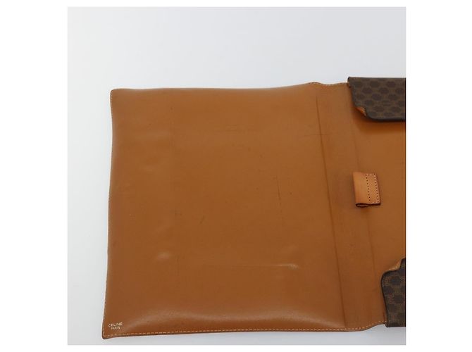 Céline Clutch CELINE Macadam Canvas PVC Pelle Marrone Oro Auth 177570 D'oro - vista 19