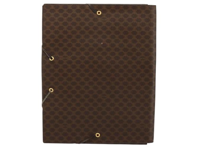 Céline Clutch CELINE Macadam Canvas PVC Pelle Marrone Oro Auth 177570 D'oro - vista 2