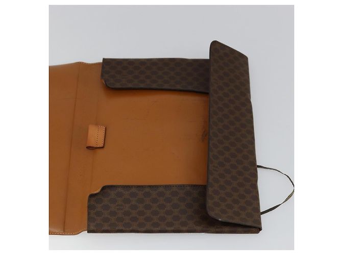 Céline Clutch CELINE Macadam Canvas PVC Pelle Marrone Oro Auth 177570 D'oro - vista 20