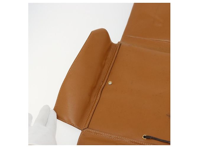 Céline Clutch CELINE Macadam Canvas PVC Pelle Marrone Oro Auth 177570 D'oro - vista 21