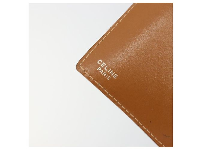 Céline Clutch CELINE Macadam Canvas PVC Pelle Marrone Oro Auth 177570 D'oro - vista 23