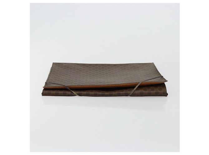 Céline Clutch CELINE Macadam Canvas PVC Pelle Marrone Oro Auth 177570 D'oro - vista 3