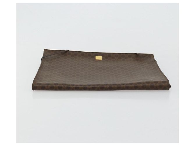 Céline Clutch CELINE Macadam Canvas PVC Pelle Marrone Oro Auth 177570 D'oro - vista 4