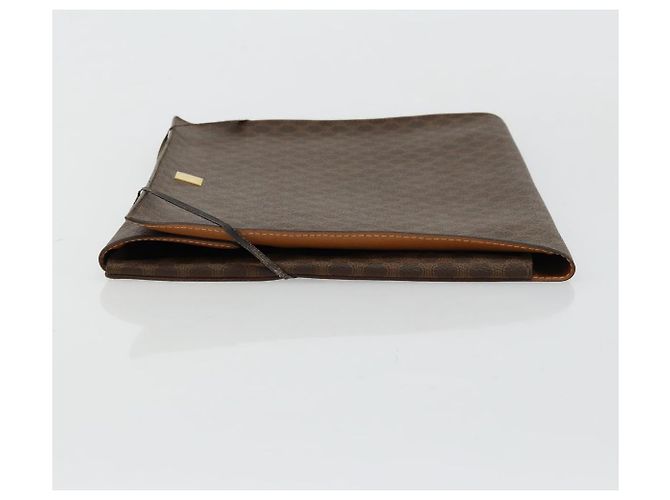 Céline Clutch CELINE Macadam Canvas PVC Pelle Marrone Oro Auth 177570 D'oro - vista 5