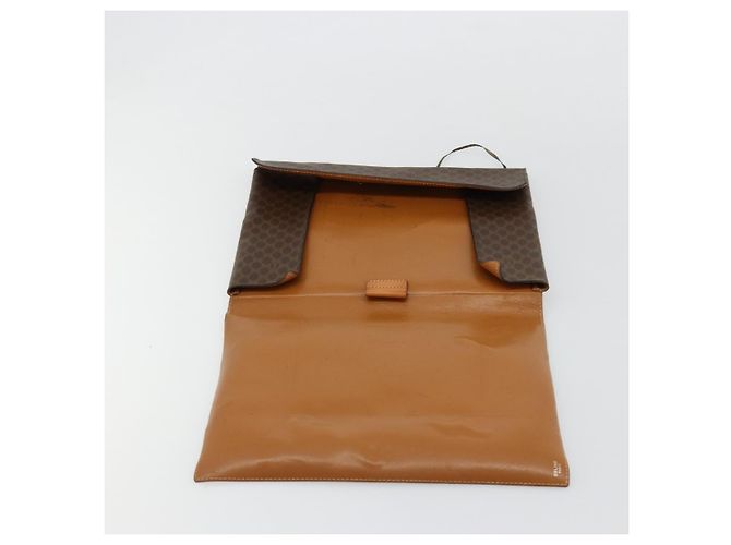 Céline Clutch CELINE Macadam Canvas PVC Pelle Marrone Oro Auth 177570 D'oro - vista 9