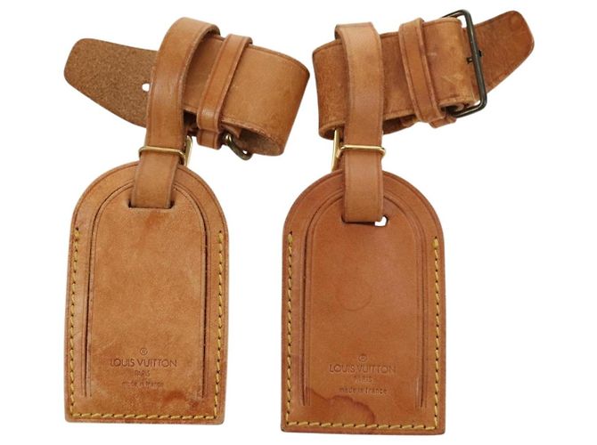 LOUIS VUITTON Powanie Name Tag Leather 10set Beige LV Auth 167219 - vista 2