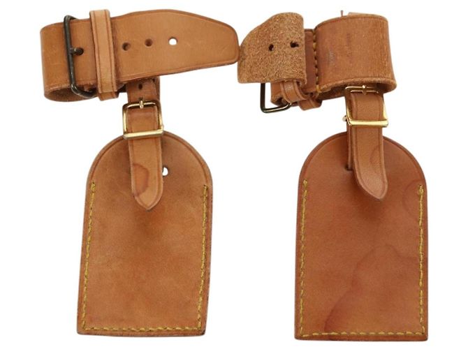 LOUIS VUITTON Powanie Name Tag Leather 10set Beige LV Auth 167219 - vista 3
