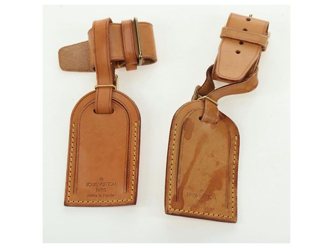 LOUIS VUITTON Powanie Name Tag Leather 10set Beige LV Auth 167219 - vista 4