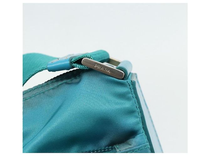 Borsa a Spalla PRADA Nylon Turchese Blu Argento Auth 177218A - vista 10