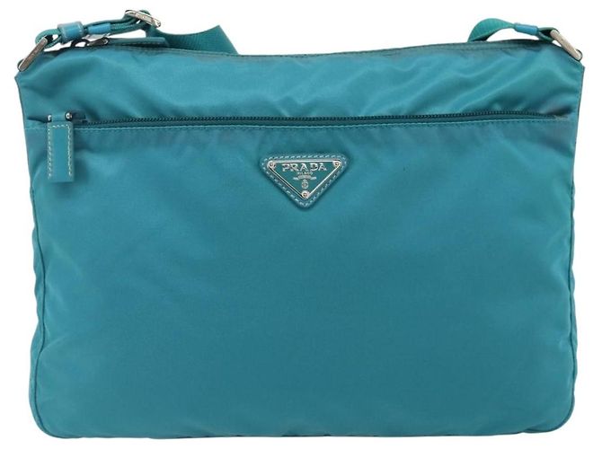 Borsa a Spalla PRADA Nylon Turchese Blu Argento Auth 177218A - vista 13