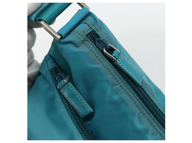 Borsa a Spalla PRADA Nylon Turchese Blu Argento Auth 177218A - vista 17