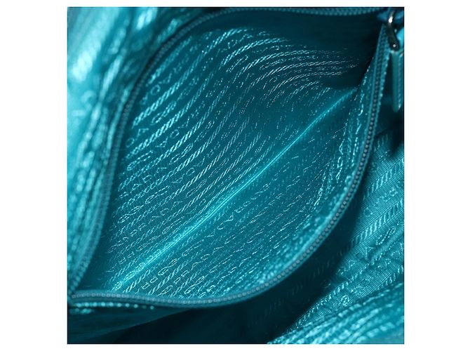 Borsa a Spalla PRADA Nylon Turchese Blu Argento Auth 177218A - vista 23