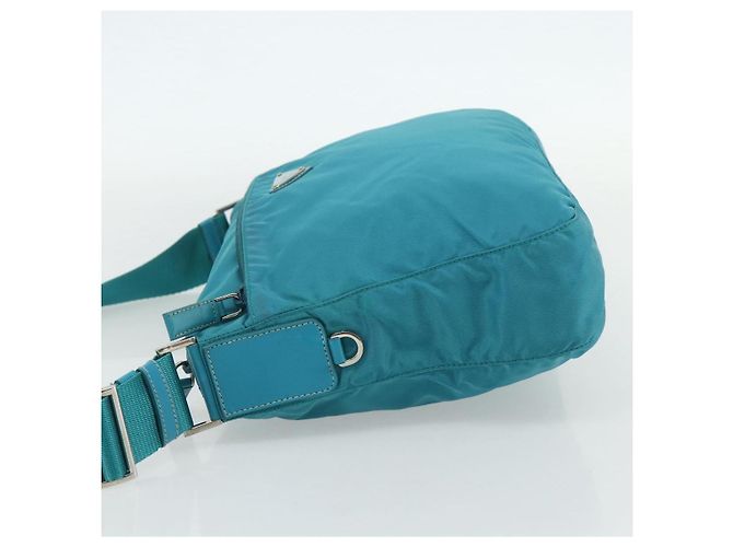 Borsa a Spalla PRADA Nylon Turchese Blu Argento Auth 177218A - vista 3