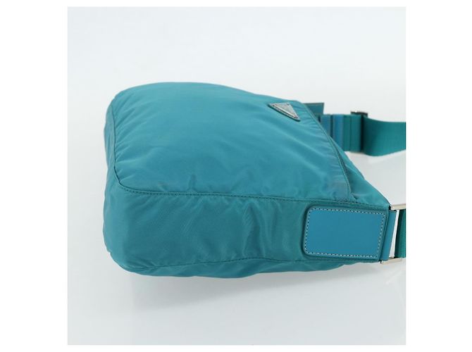 Borsa a Spalla PRADA Nylon Turchese Blu Argento Auth 177218A - vista 4