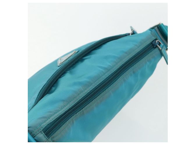 Borsa a Spalla PRADA Nylon Turchese Blu Argento Auth 177218A - vista 6