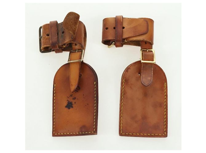 LOUIS VUITTON Powanie Name Tag Leather 10set Beige LV Auth 167213 - vista 11