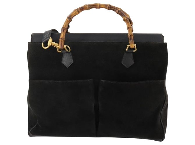 Borsa Tote GUCCI Bamboo in scamosciato 2way Nero Oro 002 123 0322 Auth 175645 - vista 13