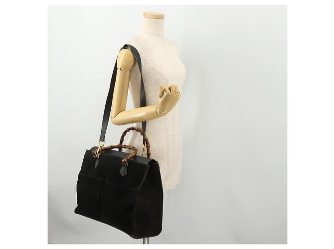 Borsa Tote GUCCI Bamboo in scamosciato 2way Nero Oro 002 123 0322 Auth 175645 - vista 23