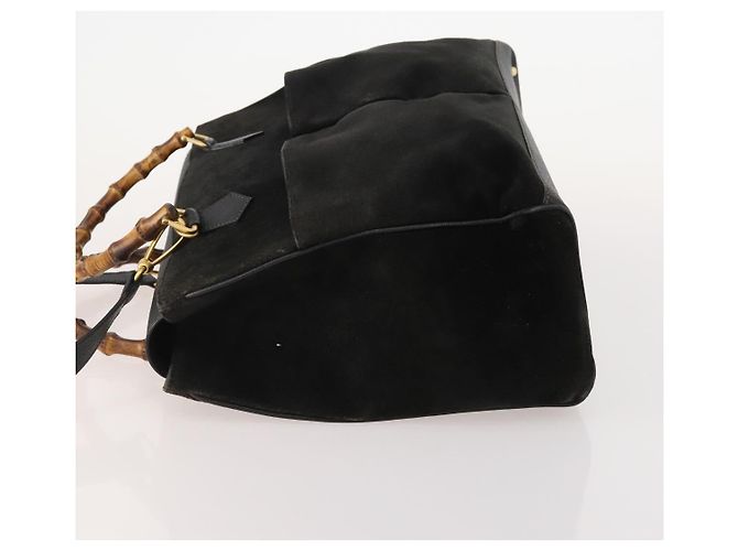 Borsa Tote GUCCI Bamboo in scamosciato 2way Nero Oro 002 123 0322 Auth 175645 - vista 4
