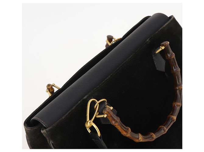 Borsa Tote GUCCI Bamboo in scamosciato 2way Nero Oro 002 123 0322 Auth 175645 - vista 6
