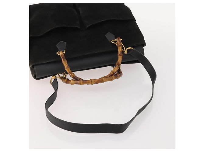 Borsa Tote GUCCI Bamboo in scamosciato 2way Nero Oro 002 123 0322 Auth 175645 - vista 7