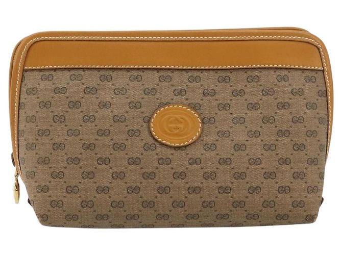 GUCCI Micro GG Supreme Pouch PVC outlet Beige Oro Auth 177897 D'oro - vista 13