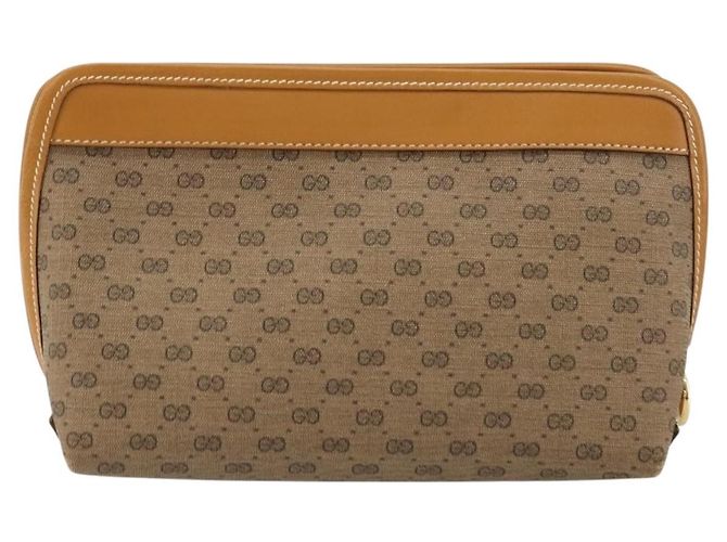 GUCCI Micro GG Supreme Pouch PVC outlet Beige Oro Auth 177897 D'oro - vista 2