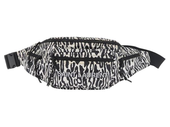 Borsa a tracolla SAINT LAURENT motivo zebra in nylon nero e bianco Auth 178693A - vista 13