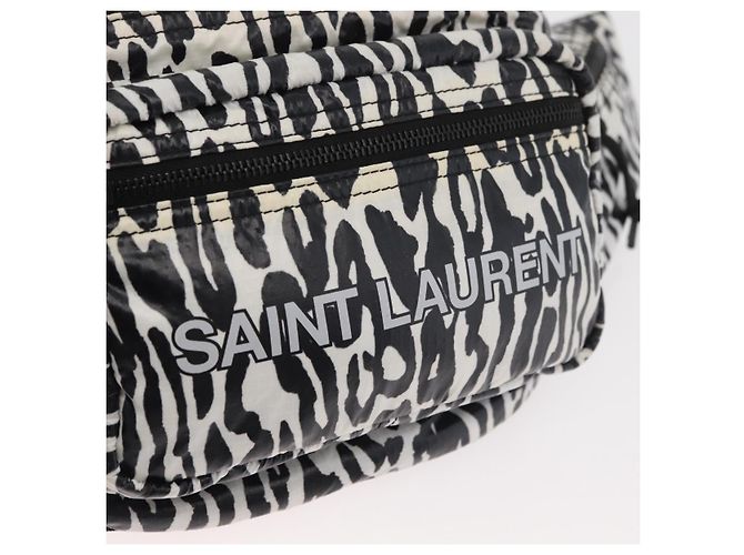 Borsa a tracolla SAINT LAURENT motivo zebra in nylon nero e bianco Auth 178693A - vista 17