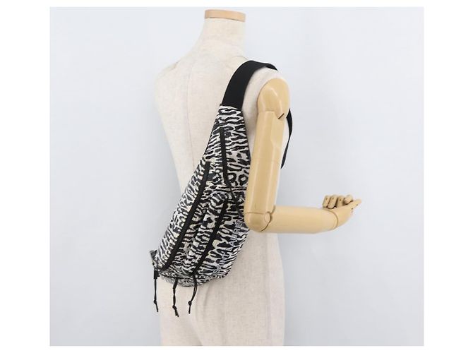 Borsa a tracolla SAINT LAURENT motivo zebra in nylon nero e bianco Auth 178693A - vista 23
