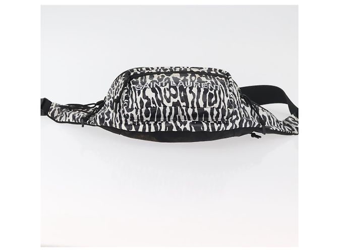 Borsa a tracolla SAINT LAURENT motivo zebra in nylon nero e bianco Auth 178693A - vista 5