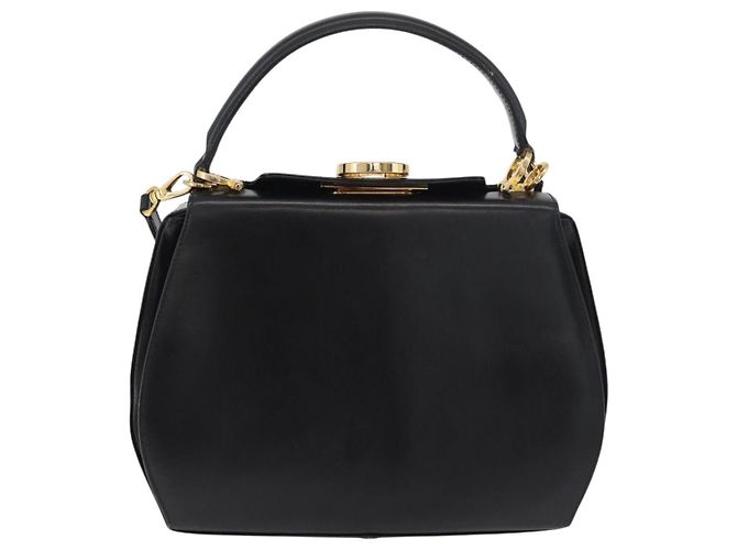 Salvatore Ferragamo Gancini Handtasche Leder 2way Schwarz Gold Auth 178504 Golden - Ansicht 13