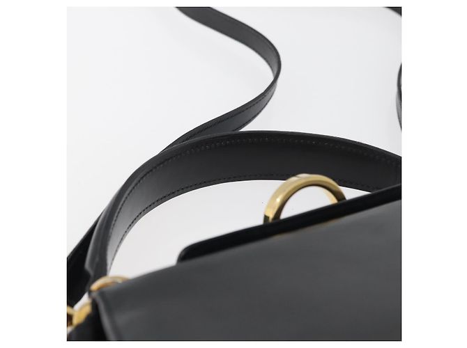 Salvatore Ferragamo Gancini Handtasche Leder 2way Schwarz Gold Auth 178504 Golden - Ansicht 14
