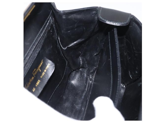 Salvatore Ferragamo Gancini Handtasche Leder 2way Schwarz Gold Auth 178504 Golden - Ansicht 19