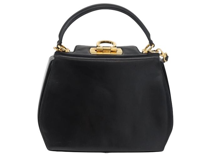Salvatore Ferragamo Gancini Handtasche Leder 2way Schwarz Gold Auth 178504 Golden - Ansicht 2