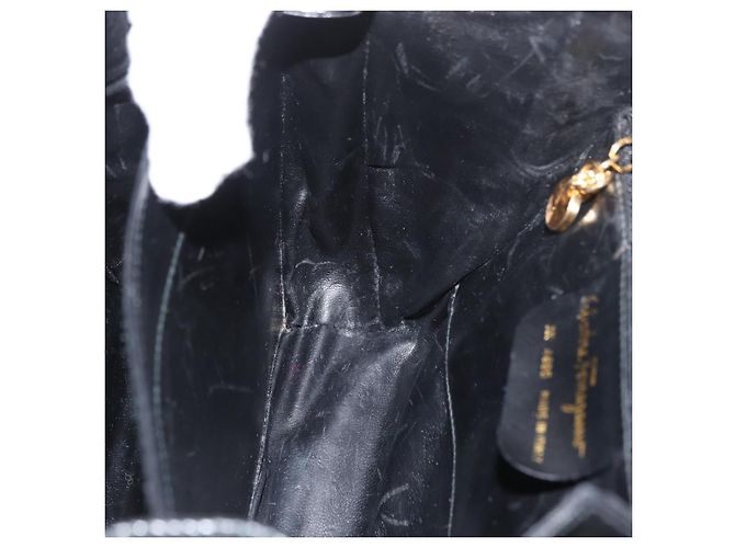 Salvatore Ferragamo Gancini Handtasche Leder 2way Schwarz Gold Auth 178504 Golden - Ansicht 20