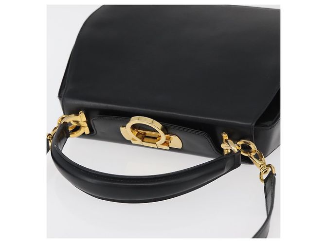 Salvatore Ferragamo Gancini Handtasche Leder 2way Schwarz Gold Auth 178504 Golden - Ansicht 6