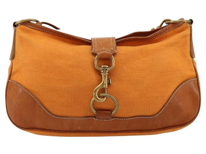 Borsa a Spalla Miu Miu Canvas Orange Gold Auth 177028A D'oro Arancione - vista 13