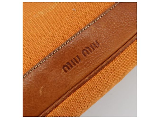 Borsa a Spalla Miu Miu Canvas Orange Gold Auth 177028A D'oro Arancione - vista 17